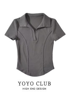 YOYO CLUB American-Style Womens Short-Sleeve T-shirt Plus Size Fishbone Slimming Design Slim-fit Summer Workwear Polo Collar Up Top