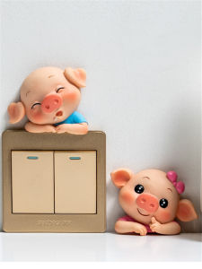 Switch Sticker Cartoon Creative Border Ugly Pig Visual Wall Sticker Resin Socket Blocking Protective Cover Childrens Decorative Stickers