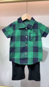 เสื้อผ้าเด็กผ้าฝ้ายฤดูร้อน เสื้อเชิ้ตลายสก๊อต กางเกงลำลองแฟชั่น เทรนด์คอมฟอร์ท 2 ชิ้น