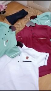 Setelan Koko Batik Anak Laki-Laki SARKOCI Warna Solid Lengan Pendek Usia 1-12 Tahun