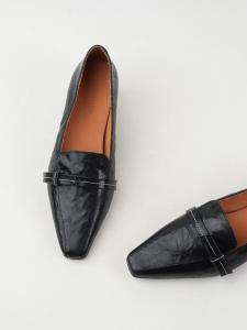 Elegant Low Heel Genuine Leather Deep Mouth Single Shoes for Women Commuter Flats Fashionable Square Head Design Casual Loafers