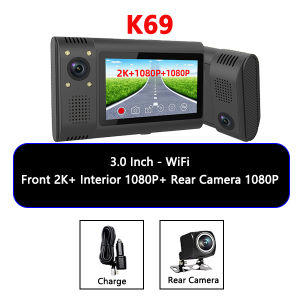WheXune | WHEXUNE 3 Camera Dash Cam 4K Car DVR Front Inside Rear 1080P GPS Tracking Night Vision Video Registrator Dashcam Parking Monitor