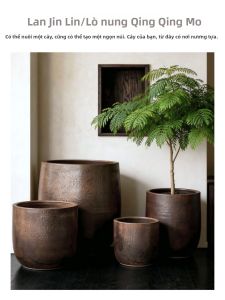 LANLIN | Zen Style Large Mouth Ceramic Planter Aesthetic Golden Decor