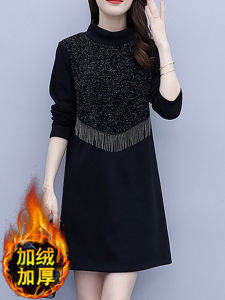Thickened Fleece Autumn Winter New Style Dress Luxury Mid-Length Half High Collar Womens Dress Comfortable Soft Material Long Sleeve