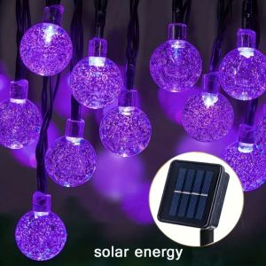 1pc Solar Purple Bubble Ball String Light 8 Functions Ball Diameter 1.7cm/0.67inch Halloween Decorative Lights