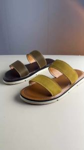 Dustino Slide Nam Quai Ngang Đế Crepe Dép 2 Quai Ngang Nam Da Bò Màu Nâu Đế Crep