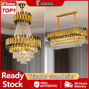 GOGEOUS Luxury crystal chandelier modern design tricolors chanderliers for living room Led pendant lights for ceiling gold chandelier ceiling light sala chanderlier for kitchen dining bedroom chandelier for low ceiling high ceiling