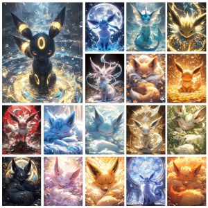 อะนิเมะญี่ปุ่นเพชรจิตรกรรมชุด Pokemon Eevee ปักเพชร DIY โมเสคตกแต่งบ้านเด็กของขวัญ