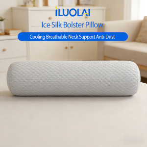 LUOLAI Ice Silk Bolster Pillow Memory Foam 50x10cm (Unan na Hotdog) Cooling Breathable Neck Support Anti-Dust Mite Soft Cylindrical Pillow for Sleeping Minimalist Style