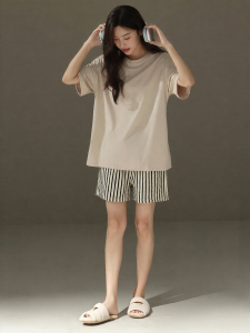 me home wear | Cotton Short Sleeve Shorts Summer Sleepwear Set