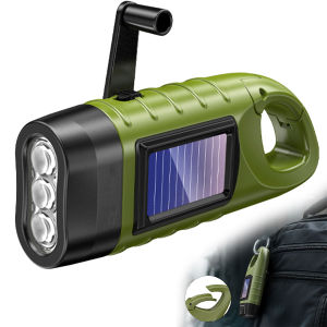 New upgrade 3LED Portable Outdoor Hand Crank Solar Powered Flashlight For Fishing Hiking With Folding Buckle Emergency Lamp