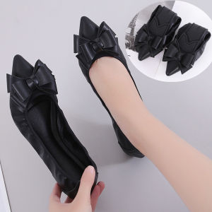 รองเท้าส้นแบนหัวแหลมสำหรับผู้หญิง สวมใส่สบาย ทรงแบน พื้นนุ่ม รองเท้าทำงาน รองเท้าหนังสัตว์ขนาดเล็ก รองเท้าแบบสวม 34 รองเท้าส้นแบน