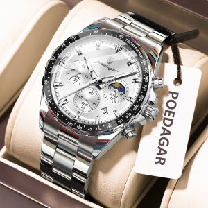 POEDAGAR Fashion Men Wristwatch Waterproof Luminous Stainless Steel Man Watch Chronograph Date Sport Luxury Quartz Mens Watches