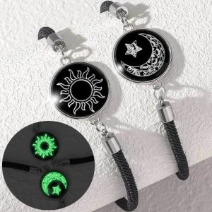 1 cặp sáng mặt trời mặt trăng Vòng tay bện nam nữ màu đen có thể điều chỉnh Vòng tay cặp đôi thanh lịch thoải mái Vòng đeo tay trang sức thời trang phụ kiện