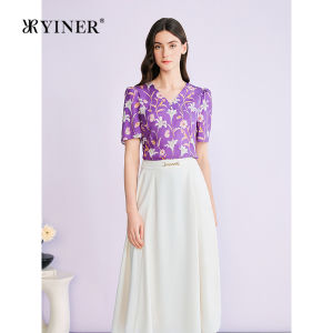 YINER | Elegant V-Neck Silk Puff Sleeve Top Summer New