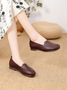 SHIPAILUO | Comfortable Mom Shoes Womens Soft Bottom Anti-Slip Middle-Aged Casual Style Ultra-Fiber Leather Low Heel Slip-On Round Toe