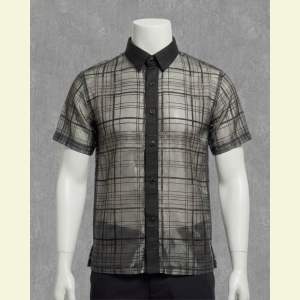 【 PREMIUM 】Modern Polo Barong Abaca Lace Short Sleeves with Inner Lining and Bowtie