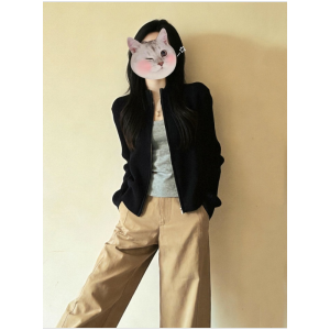 HUOLISI | American Stand-collar Zipper Knitted Sweater Cardigan Fall Money Style Fitting Slim Female