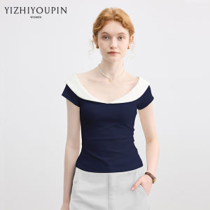 Slimming French Navy Collar T-Shirt