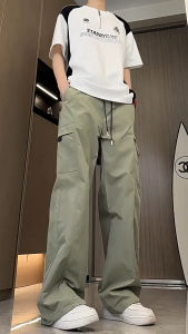 LJPNK Mens Streetwear Cargo Pants Wide Leg Straight Cut Trousers – Urban Style for Daily & Casual Wear Spring Autumn