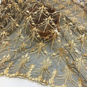 New Style Gold Embroidered Lace Fabric 3D Floral Patterned Netting Material for Clothing Home Decor DIY Handcrafts