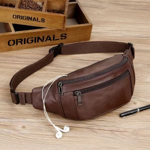 กระเป๋าคาดเอวหนังวัว100% กระเป๋าคาดเอวหนังแท้กระเป๋าคาดเอวผู้ชายกันน้ำและทนทานต่อการสึกหรอกระเป๋ากระเป๋าคาดเอวกีฬากลางแจ้งกระเป๋าคาดหน้าอกน้ำหนักเบา