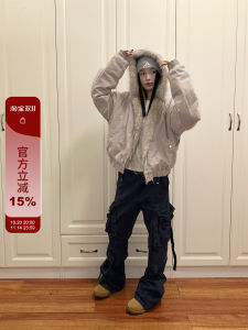 เสื้อแจ็คเก็ตผ้าฝ้ายหนาแบบหนาปิดด้วยซิปมีฮู้ด ปกขนสัตว์ ทรงสั้น ทรงหลวม สำหรับผู้ชาย ฤดูหนาว 2025 แฟชั่นฤดูใบไม้ร่วง