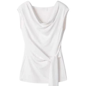 YUEZHONGWEI | French Style V-Neck Ice Silk Knitted Short Sleeve T-Shirt Women Summer New Uneven Waist Drawstring Top Breathable Moisture Wicking