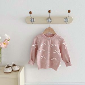 Princess Knitted Cardigan for Girls Spring Autumn Butterfly Knot Stylish Sweater Coat Winter Clothes for Infants And Toddlers