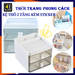 Kệ Thỏ 2 Tầng Có Ngăn Kéo Đựng Đồ Đa Năng - Kệ Nhựa Tủ Mini Để Bút Có Tay Cầm Hình Thỏ Dễ Thương Kèm Sticker / Giá Để Đồ  Kệ Mỹ Phẩm  Hộp Đựng Bút Phụ Kiện Phong Cách Hàn Quốc
