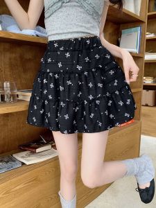 Sweet High Waist Lace Butterfly Knot Half Skirt Womens Summer 2024 New Style A-Line Cake Short Skirt Korean Version Printed