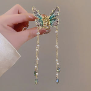 Gradient Butterfly Half Tie Small Jaw Clip Princess Headdress Cropped Hair Clip Back Head Updo Lady Fancy Tassel Hair Accessories