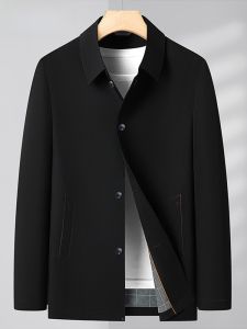 HENGYUANXIANG | Hengyuanxiang Mens Casual Lapel Jacket Midlife Business Casual Spring Autumn Style Dad Clothes Polyester Fiber Zipper Decorated