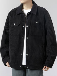 Black Corduroy Jacket Mens 2025 Autumn New American Trendy Brand Turn-down Collar Workwear Top Mens Autumn Jacket