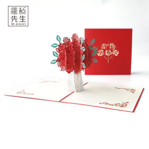 Creative 3D Valentines Day Card Mr. Grocerys Rose Flower Gift Card Modern Minimalist Style Folded Design No Music Included