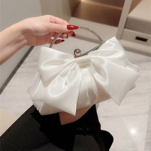 PICKIT Gold Bright Silk Bowknot Evening Bag Chain Banquet Clutch Fashion Shoulder Bags Women Female