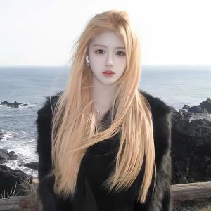 MONLEYTA | Womens Long Straight Hair Wig Thin Summer Style Airy Bangs Lolita Round Face Sweet Natural Full Head Popular JK