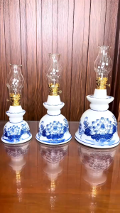 Đèn Dầu Thờ Cúng Bát Tràng Men Lam Vẽ Hoa Sen – Đèn Chuông Đèn Váy Bàn Thờ Gia Tiên Thần Tài