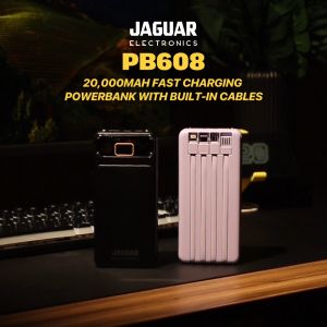 Jaguar Electronics PB608 20000mAh 22.5W PD/QC 3.0 Fast Charging Power Bank With Built-in Cables - Purple Transparent Design Type-C Input/Output LED Display