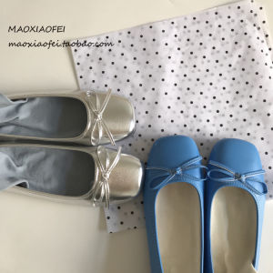 Blue Square Head Ballet Butterfly Knot Flat Mary Jane Shoes Lazy Persons Silver Mary Janes Fashionable Casual Flats for Young Women