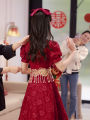 Red Chinese Style Cheongsam Wedding Dress New Version Short Sleeve Middle Waist A-Line Skirt for Bride Gown Custom Made. 