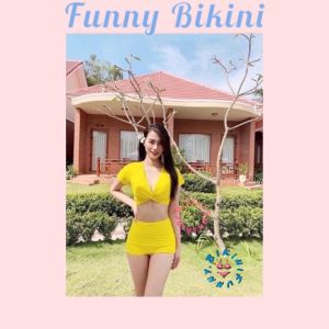 Bikini đồ bơi nữ đi biển 2 mảnh xoắn ngực chip giấu bụng FUNNY BIKINI MS-P13