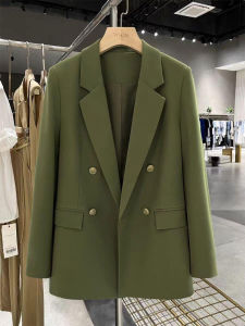 YUFUQING | Green Lazy Hong Kong Style Womens Small Suit Jacket Spring New Arrival Vintage Street Fashion Top Polyester Fiber Long Sleeve