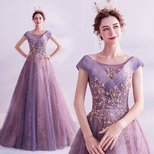 Glary Star Evening Dress Purple Wedding Toast Dress Dinner Elegant Annual Meeting Host Wedding Dresses