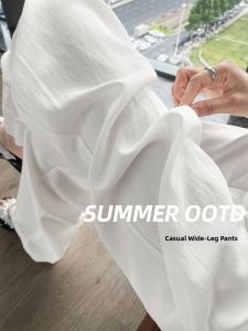 White Cotton Linen Yamamoto Pants Women Summer Loose Slimming Casual Wide Leg Pants Thin High Waist Draped Straight Leg Pants