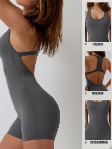 Womens Summer Tight Air Sports Yoga Suit with Chest Pad And Butt Lifting Quick Dry Beautiful Back Short Pants Yoga Clothes