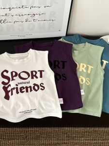 Childrens Summer Sleeveless Vest 2025 New Style Casual Thin Cotton round Neck T-Shirt for Boys And Girls Fashionable Light Weight