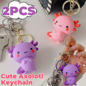 2PCS Cartoon Axolotl Keychain Cute Animal Dolls Pendant Backpack Hanging Decor Charm Car Keyring Couple Gifts