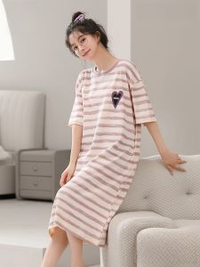 MiiOW | ชุดนอนผู้หญิงผ้าฝ้ายแท้ MiiOW Cat ฤดูร้อน 2024 ชุดนอนลำลองสำหรับใส่อยู่บ้านและกลางแจ้ง แขนสั้น กระโปรงยาวปานกลาง