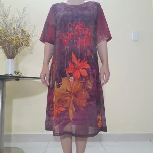 Đầm Trung Niên - Vải Voan Sang Trọng 2 Lớp Form Suông A Che Bụng - Có Size 50Kg Đến 90Kg.